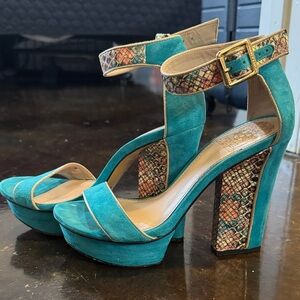 Vince Camuto Turquoise and Multicolor Platform Heels